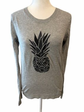 J. Crew Factory Light Gray Knit Top. Black embroidered pineapple Sweater. Sz XS